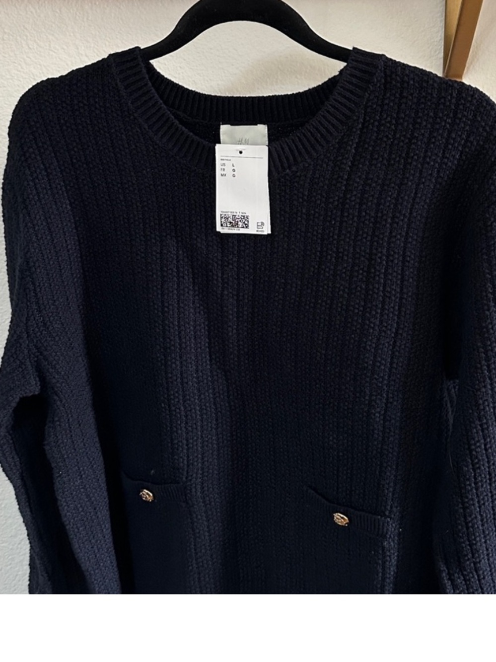 H&M NEW Women's Large Pointelle-Knit Sweater in black. - Picture 3 of 9